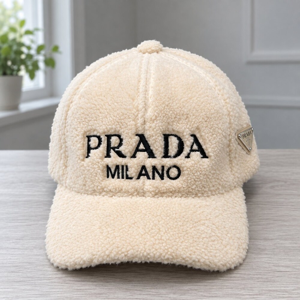 Prada Ivory Textured Logo Baseball Cap